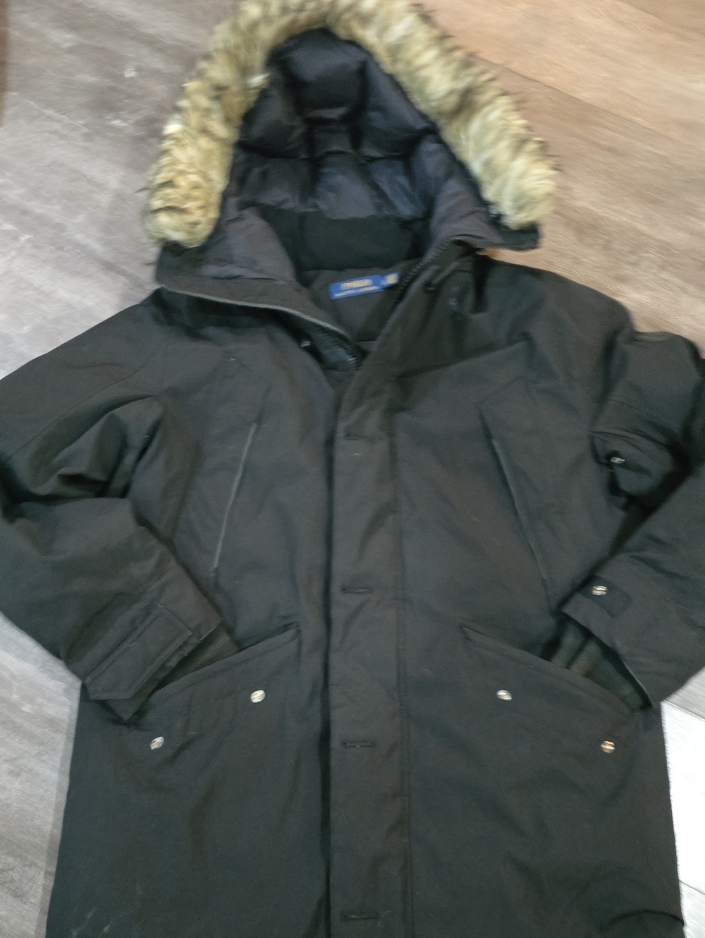 Polo Ralph Lauren Black Down Winter Parka Jacket Fur Hood - sz XL